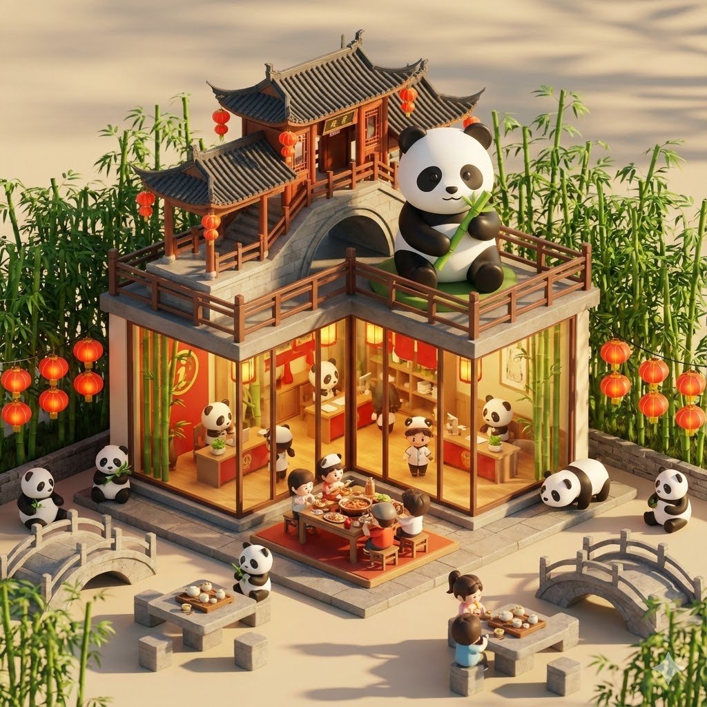 3D Chibi Miniature Chengdu Travel Concept