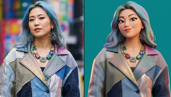 A highly stylised 3D caricature of the person in the uploade...