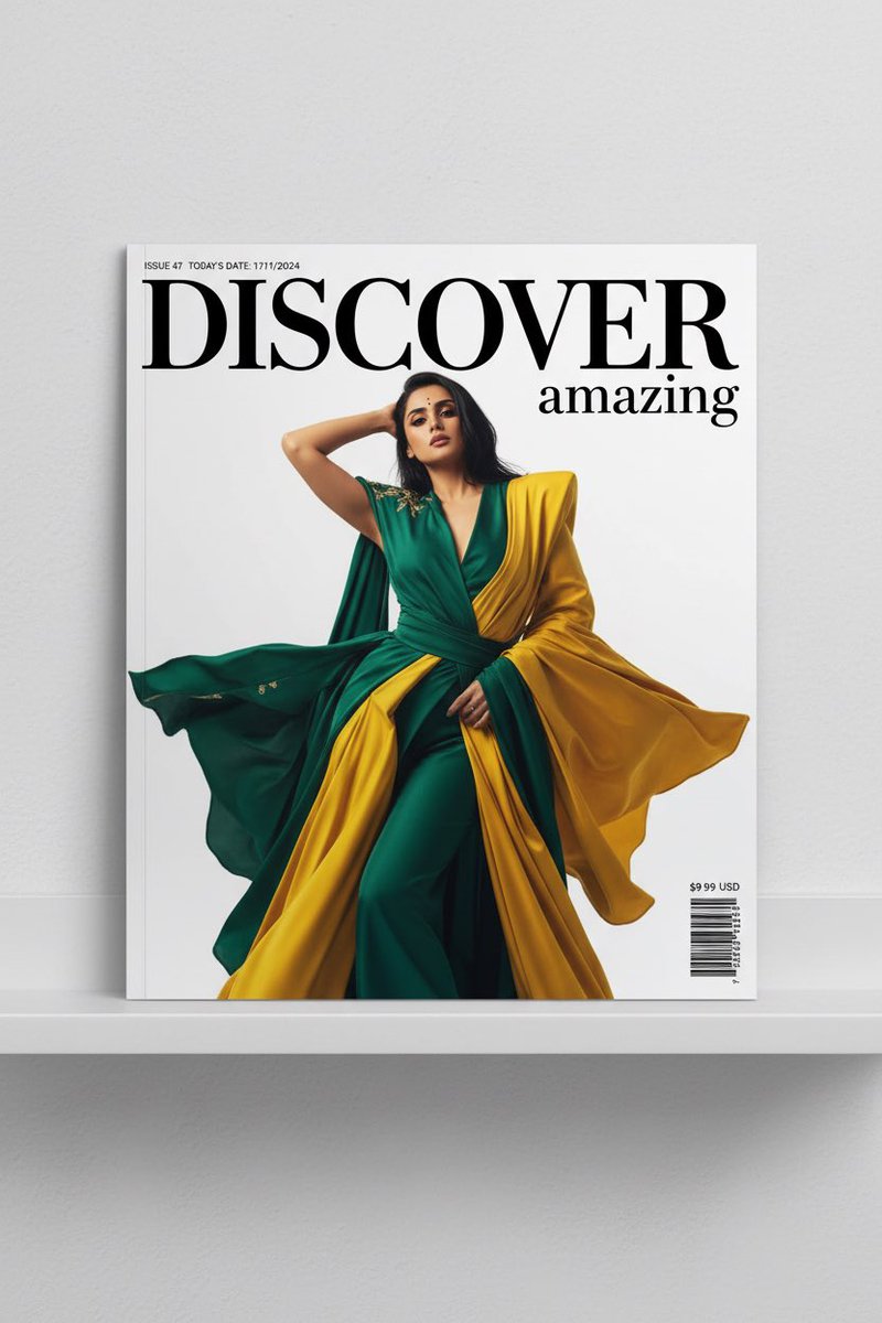 A photo of a glossy magazine cover, the cover has the large...