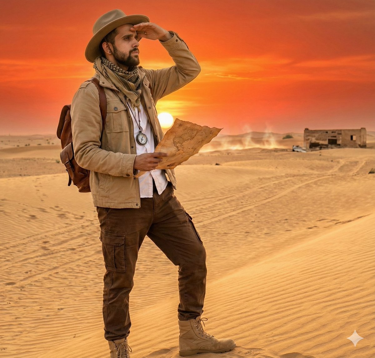 Structured JSON for Cinematic AI Image Generation - Desert Explorer