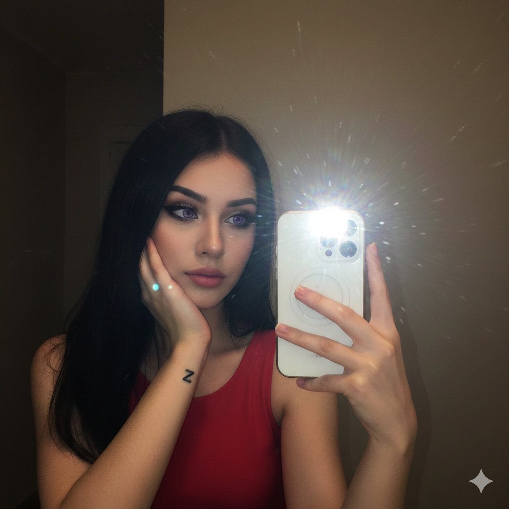 Detailed selfie of a young woman with dramatic lighting