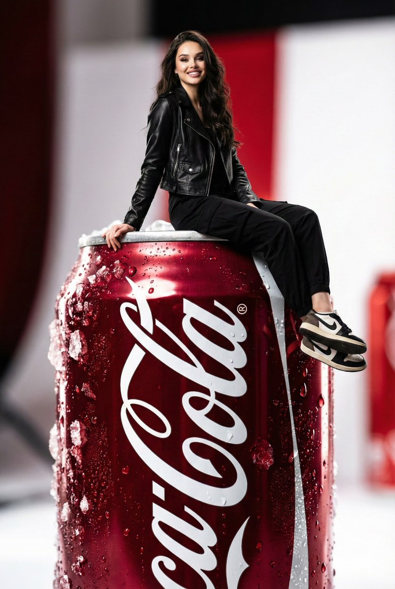 Coca-Cola Ad: Person on Giant Can, Cinematic Style