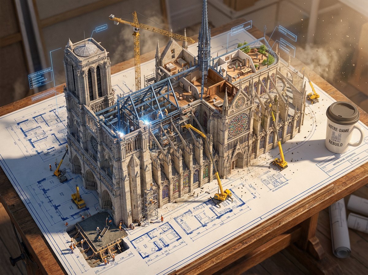 Architectural Blueprint Awakening: Notre Dame, Taj Mahal, Colosseum