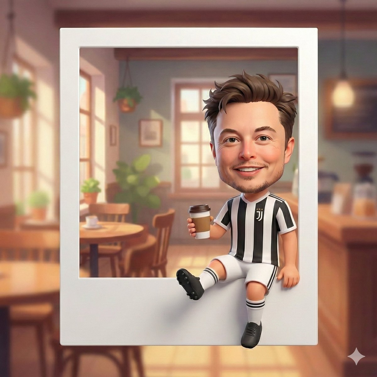 Cute Chibi Football Player in a Cafe - 3D Render