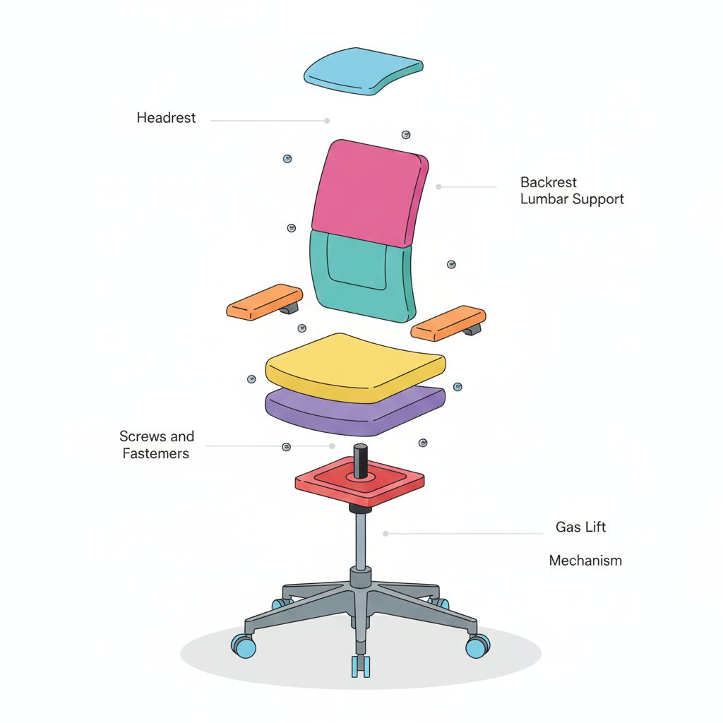 Colorful Minimalist Exploded View of an Ergonomic Chair