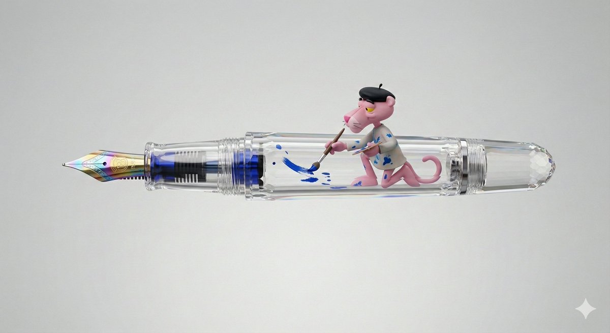 Pink Panther painting inside a crystal fountain pen