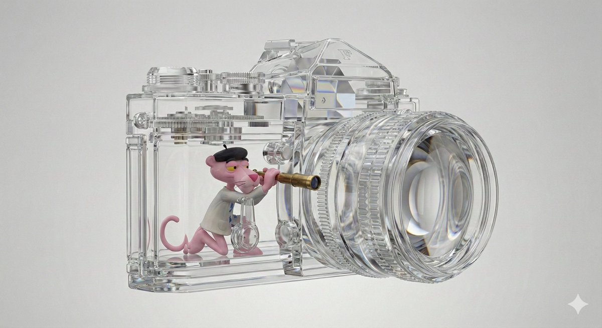 Transparent Camera with Pink Panther Inside