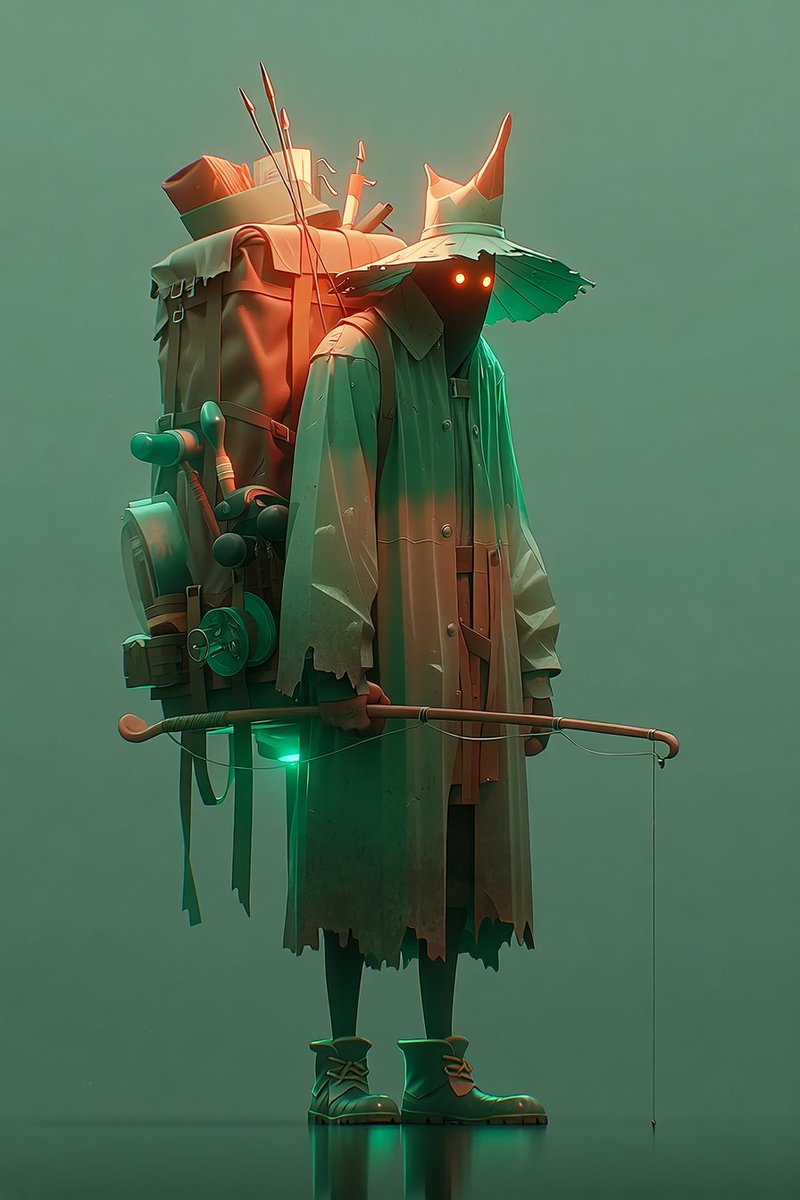 Old Fisherman Character Design with Dimensional Fishing Rod