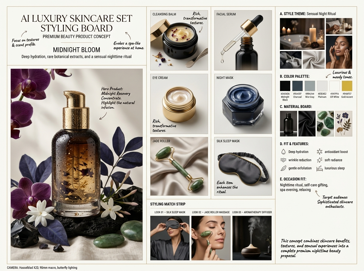 AI Luxury Skincare Set Styling Board, Premium Beauty Product...