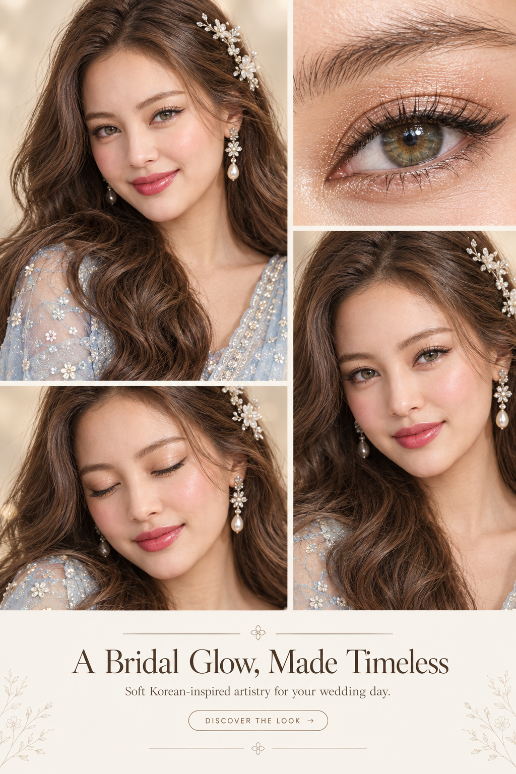 Create a finished, luxurious bridal beauty campaign advertis...
