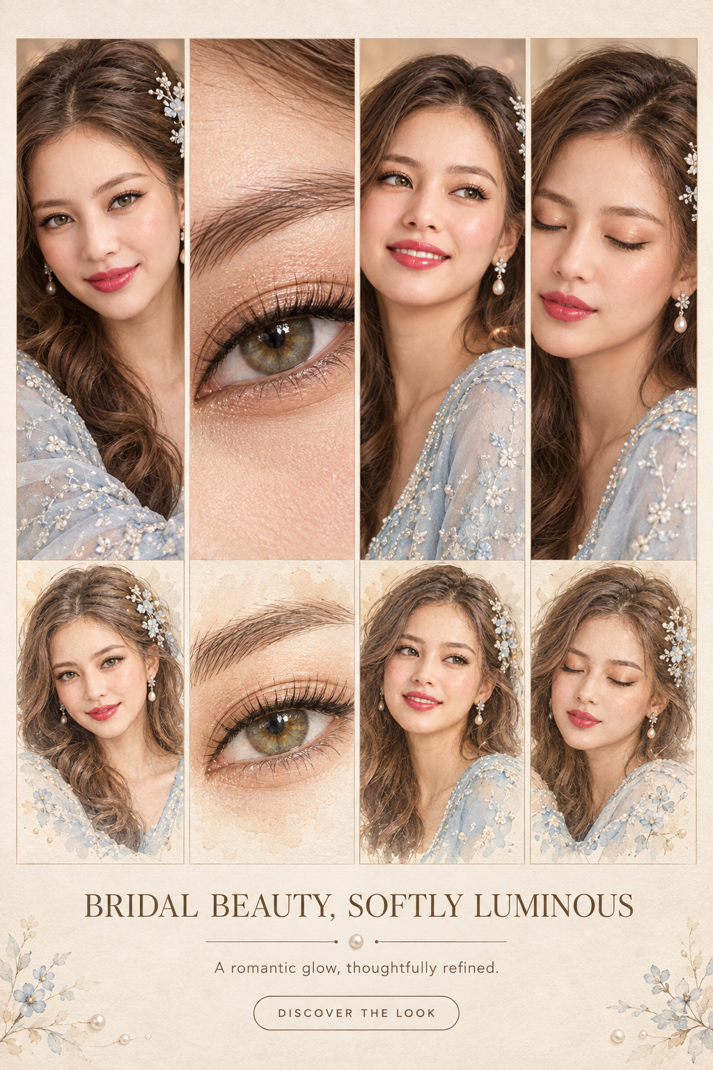 Create a finished luxury bridal beauty advertisement in a ve...