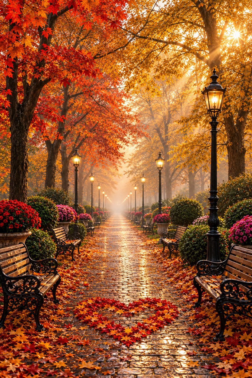 Create a high-resolution vertical 2:3 photorealistic autumn ...
